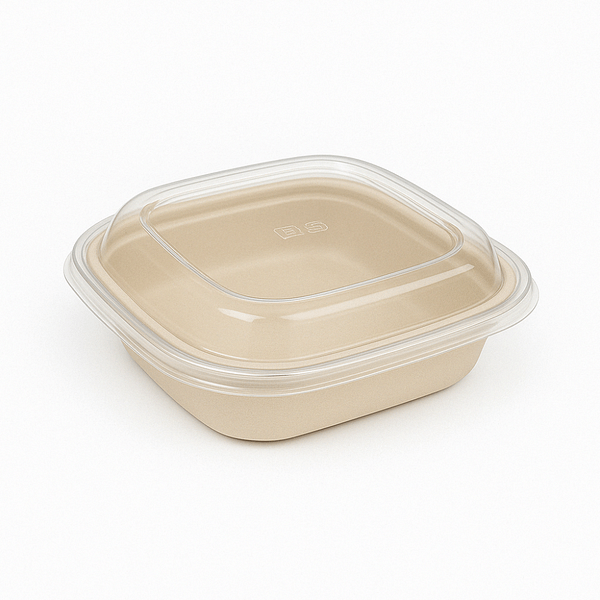 Piatti Quadrati Ecologici Monouso con Coperchio Trasparente 500 ml (125 pz)