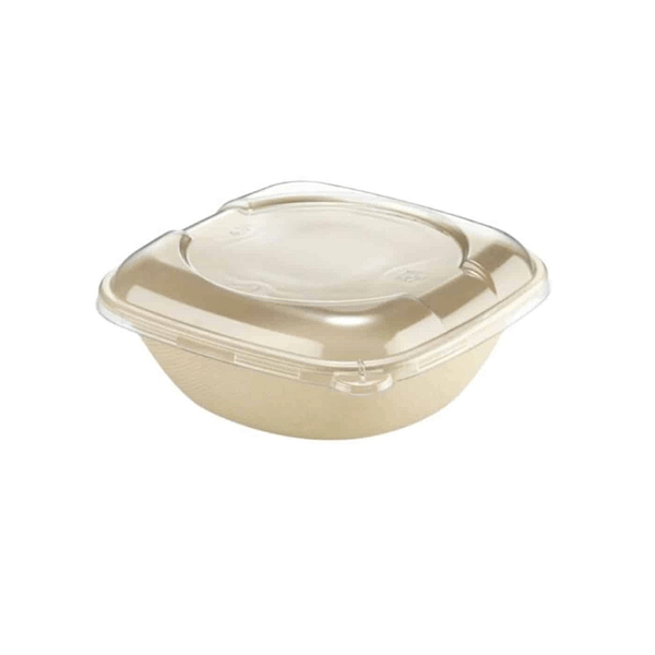 Piatti quadrati con coperchio trasparenti ecologici 900 ml 125 pz.