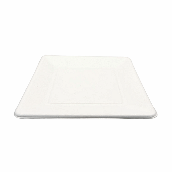 Set da 100 piattini quadrati Ekoe in polpa di cellulosa e PLA, dimensione 16 cm.