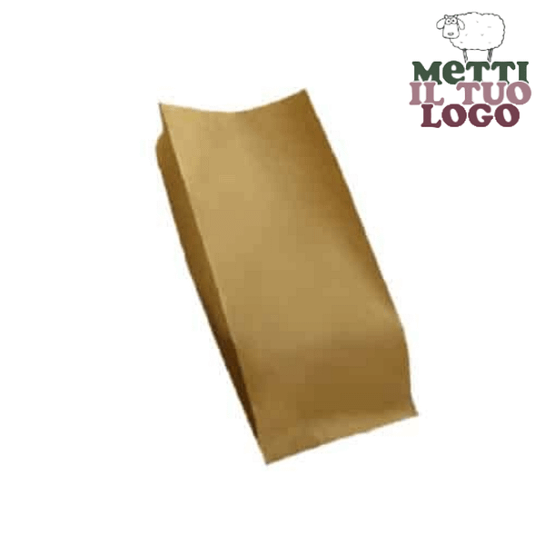 Sacchetto di carta bianco personalizzabile con logo, certificato FSC, capacità 10 kg e dimensione 12x24 cm.