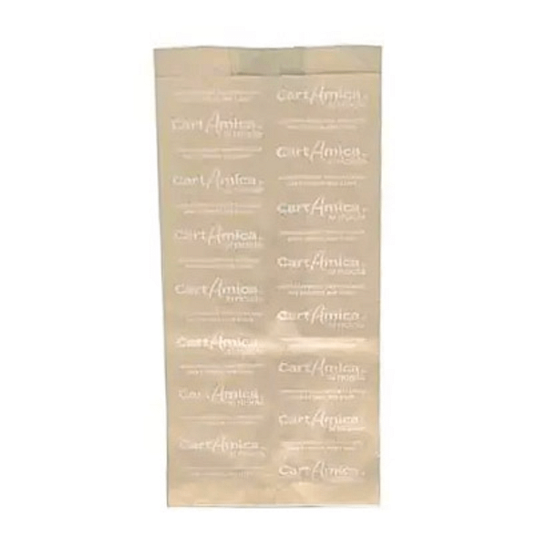 Sacchetti carta avana compostabili per fritti, dimensioni 17x11x34 cm, confezione da 100 pezzi. Ideali per asporto alimenti fritti, ecologici.
