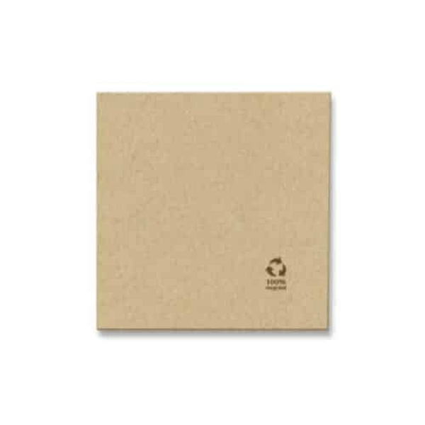 Tovaglioli quadrati in carta riciclata color avana, dimensioni 25x25 cm, confezione da 100 pezzi.