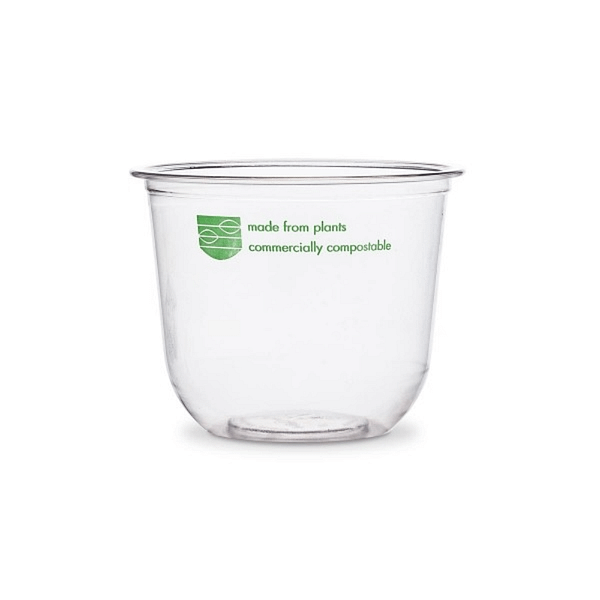 Contenitore compostabile trasparente da 360 ml in PLA per insalate e dessert