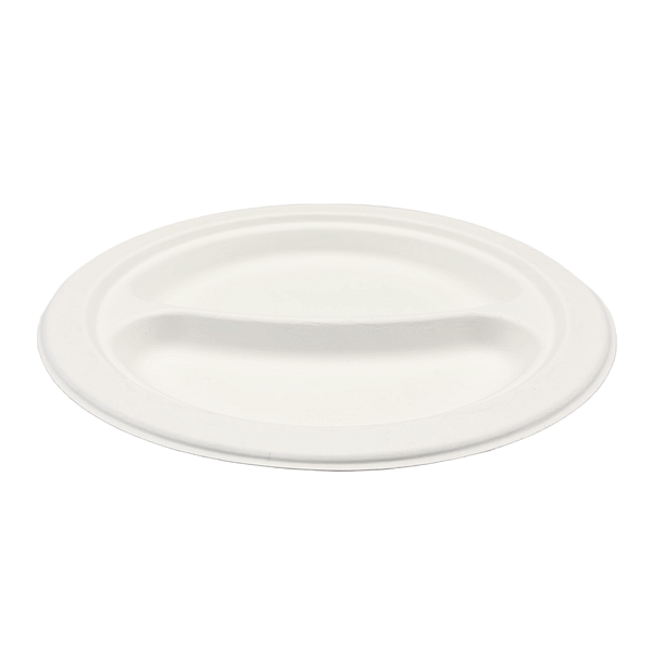 Assiettes à deux compartiments compostables, lot de 100, en pulpe végétale.