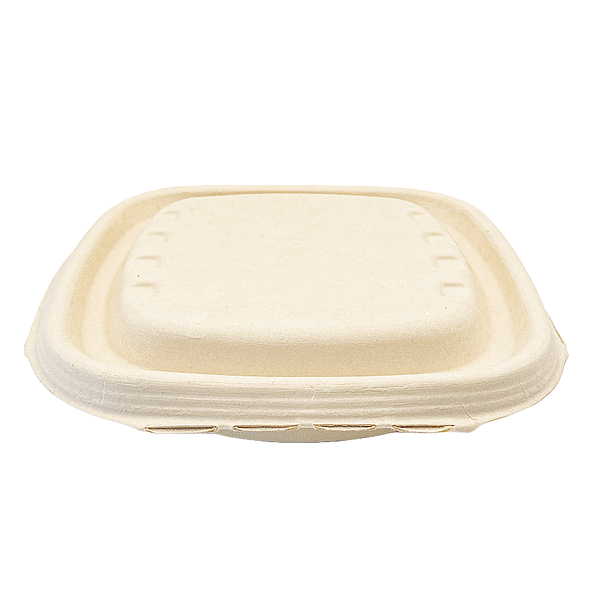 Assiettes carrées compostables 500 ml avec couvercle - paquet de 125.