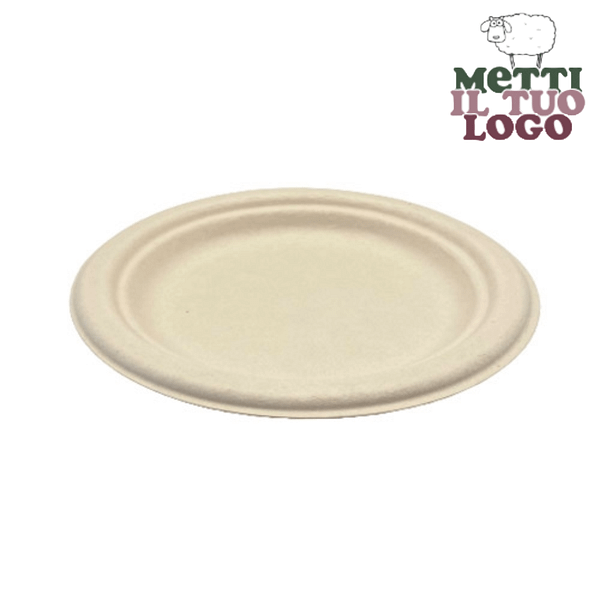 Assiettes personnalisées en pâte à papier havane ø 18 cm, compostables.