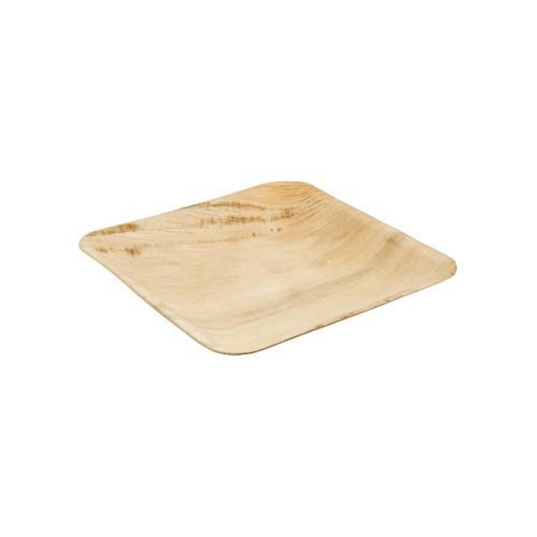 Assiettes plates carrées en feuille de palmier, 18x18 cm, lot de 25, compostables.