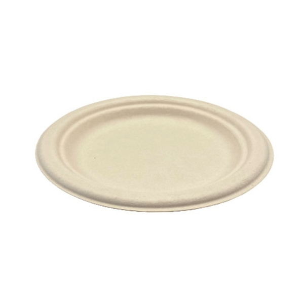 Assiettes plates rondes Havana en pâte à papier 18 cm, doublées en PLA, lot de 100.