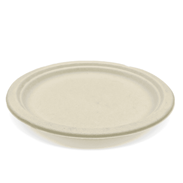 Assiettes rondes Havana en pâte à papier 23 cm, doublées en PLA, lot de 100.