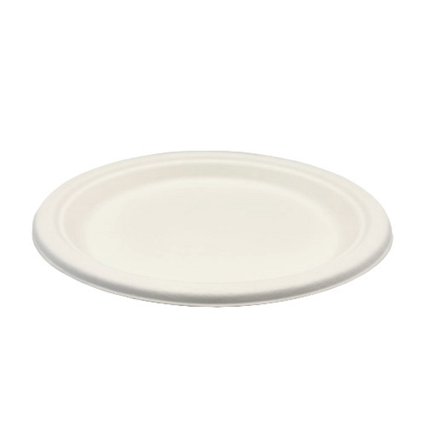 Assiettes rondes blanches en canne à sucre, 23 cm, lot de 100, compostables.