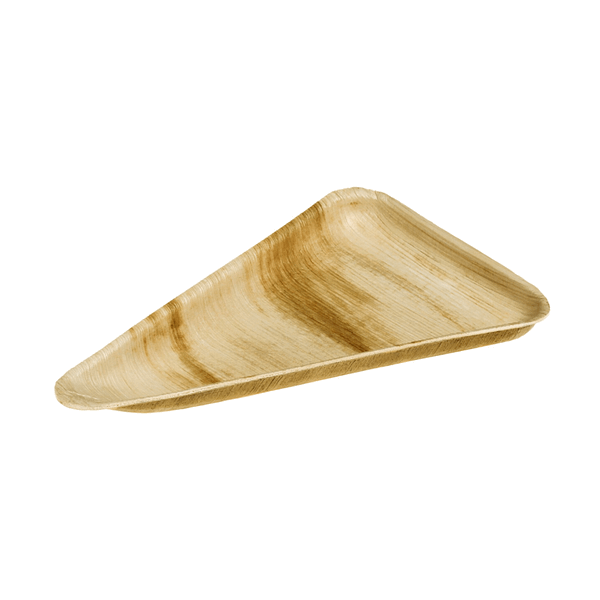 Assiettes triangulaires en feuilles de palmier, 25x15 cm, lot de 25, compostables.