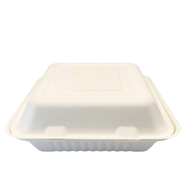 Conteneur alimentaire 3 compartiments avec couvercle, 900 ml, compostable.