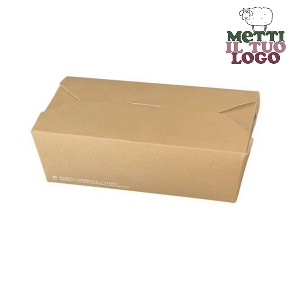 Boîte alimentaire personnalisée 1000 ml, compostable et biodégradable, adaptée au contact alimentaire.