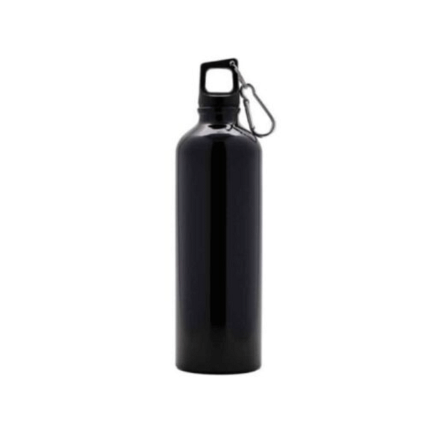 Gourde écologique noire 750 ml en aluminium réutilisable avec revêtement intérieur.