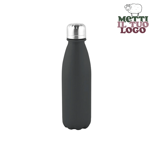 Bouteille d'eau personnalisée 500 ml en aluminium noir, légère, durable et personnalisable avec logo.