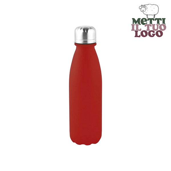 Bouteille d'eau personnalisée 500 ml en aluminium rouge, légère et solide, personnalisable avec logo ou graphisme.