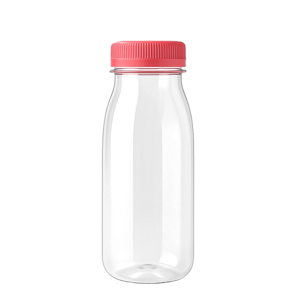 Bouteilles en plastique recyclé 250 ml, bouchon orange, 270 pcs, légères, durables et pour usage quotidien.