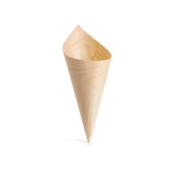 Cônes apéritifs en bois diamètre 9,5 cm, 100 pcs, compostables et biodégradables.