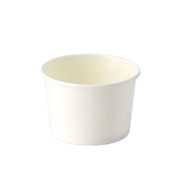 Coupes à glace en carton blanc 160 ml avec revêtement PLA, compostables.