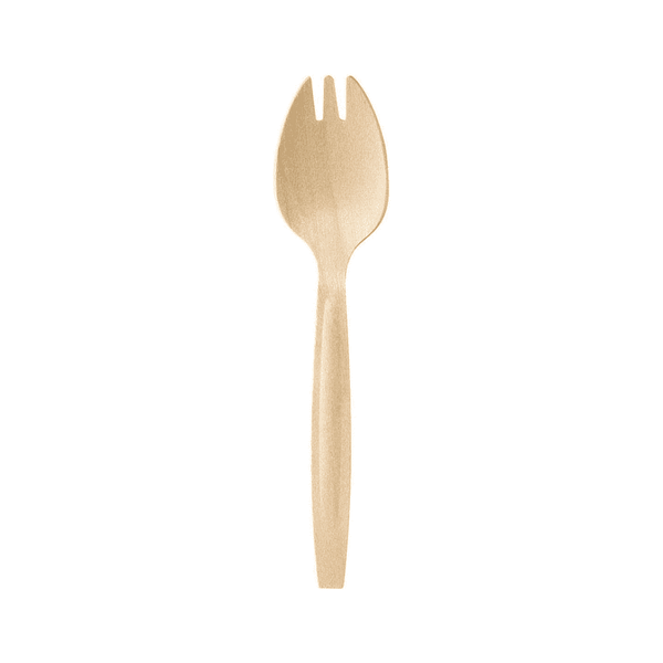 Cuillère-fourchette Spork en bois 14 cm compostable.
