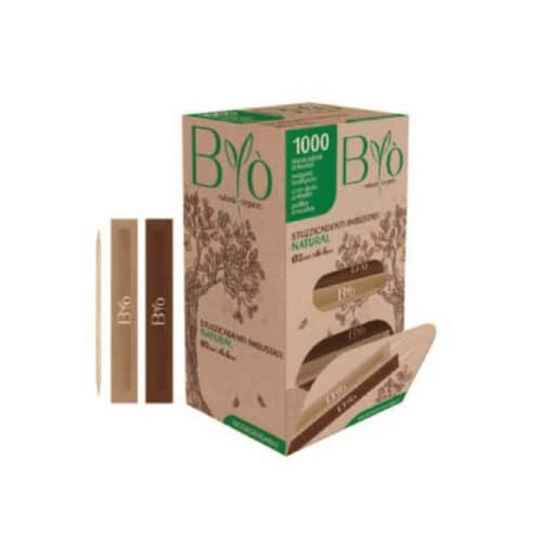 Cure-dents emballés individuellement 6,5 cm compostables.