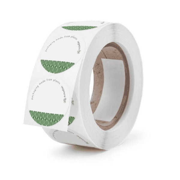Étiquettes adhésives alimentaires compostables, diamètre 4,5 cm, rouleau de 1000 pièces.