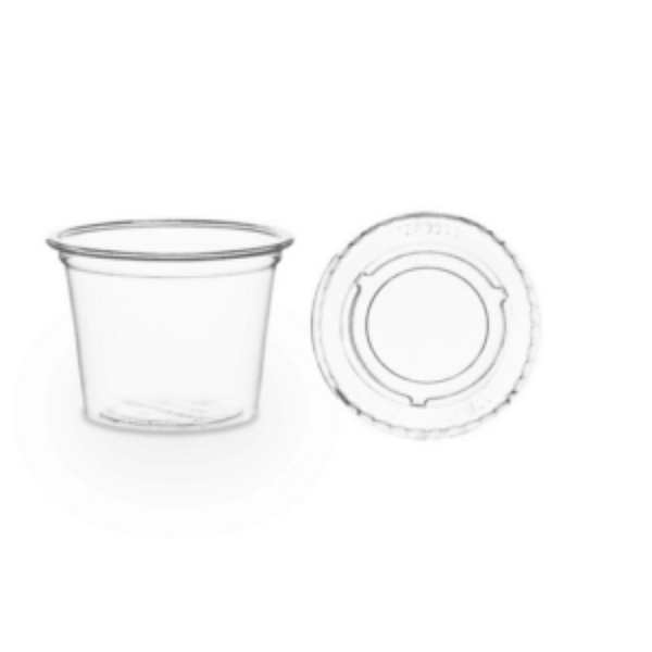 Gobelet porte-sauce compostable avec couvercle 15 ml, biodégradable.