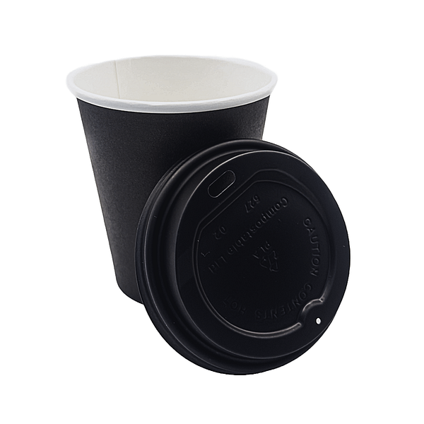 Gobelets en papier 290 ml avec couvercles noirs - Pack de 100