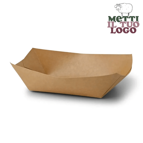 Grand bateau en carton havane personnalisé doublé de PLA, compostable et biodégradable.