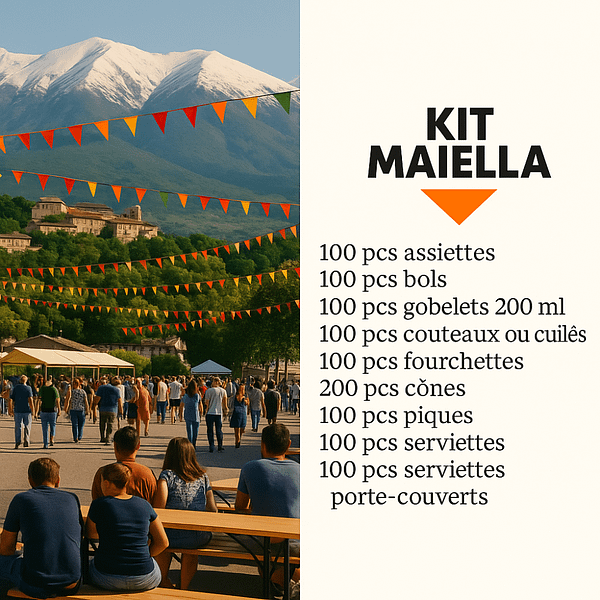 Kit complet de 100 couverts compostables, certifié UNI EN 13432.