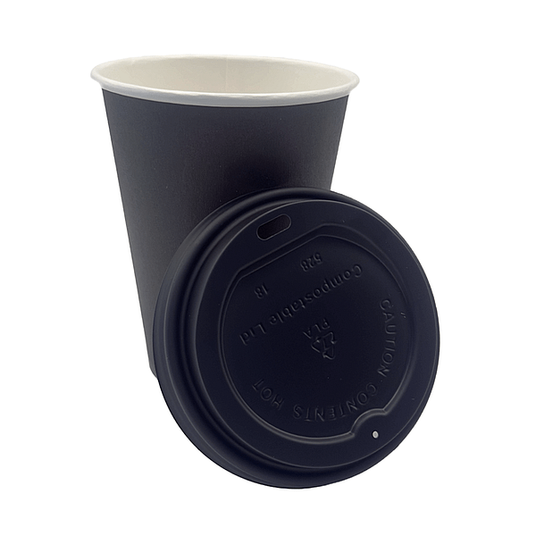Gobelets en papier 430 ml avec couvercles noirs - Pack de 100