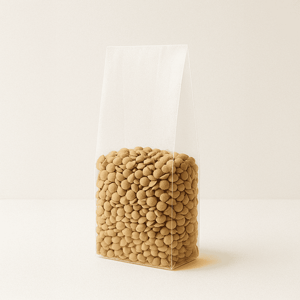 Natureflex™ Clear Food Pouches 90+60x280 mm, pour un emballage alimentaire respectueux de l'environnement.