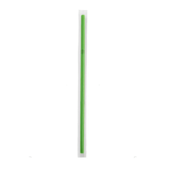 Pailles pliables compostables vertes emballées individuellement - Lot de 200