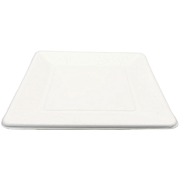 Assiette carrée compostable en pulpe de cellulose et PLA, 26 cm, pour restauration et événements