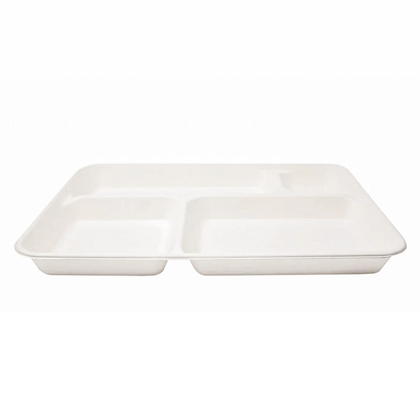 Assiette rectangulaire compostable à 4 compartiments - paquet de 50.