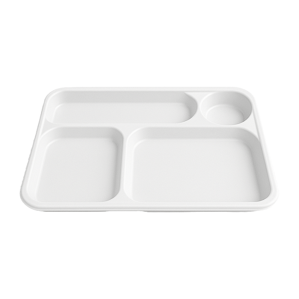 Plateau compostable à 4 compartiments en CPLA, thermo-scellable, 35,2×24 cm pour restauration collective
