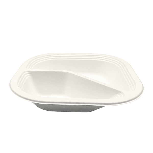 Plateau micro-ondes carré 18x18 cm compostable avec compartiment biscuits - Ekoe