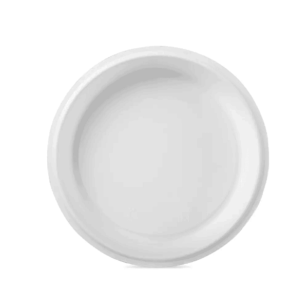 Plateau rond compostable 23cm en bagasse de canne à sucre - pack de 72 unités