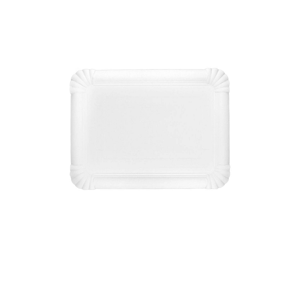 Plateau en carton 16×22 cm, compostable et biodégradable, blanc, pour pâtisseries et gastronomie