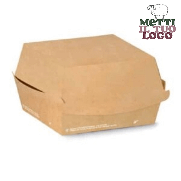 Porte-burger à emporter Havane personnalisé 15x10x7 cm, compostable et biodégradable.