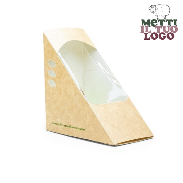 Porte-sandwich personnalisé 12,5x12,5x6 cm, compostable et biodégradable.