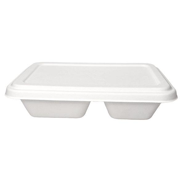 Récipient à compartiments avec couvercle, compostable, 100 pcs.