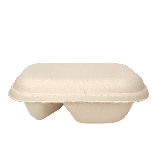 Récipient écologique à deux compartiments en pâte havane avec couvercle, 100 pcs.