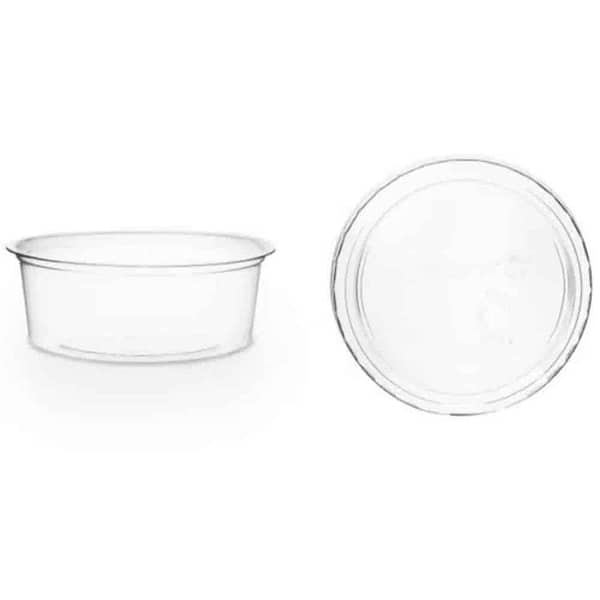 Conteneur porte-sauce compostable 60 ml avec couvercle, en PLA.