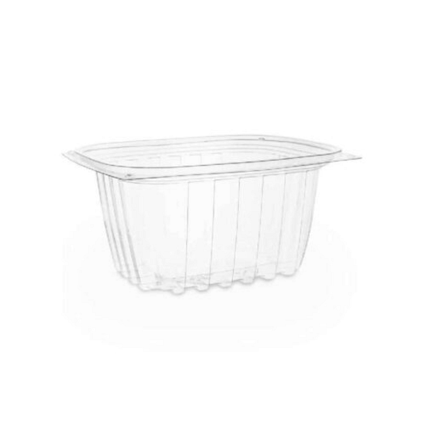 Contenants alimentaires transparents 450 ml en bioplastique PLA compostable.