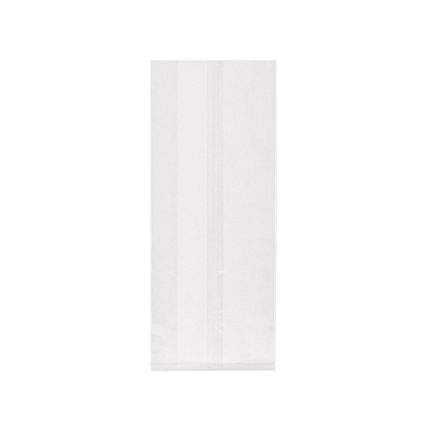 Sachet biodégradable transparent Natureflex 80+50x250 mm, certifié Uni EN 13432, sans plastique, adapté au contact alimentaire.