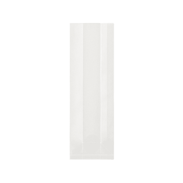 Sac à biscuits compostable transparent en Natureflex 15x5x24 cm, certifié Uni EN 13432, sans plastique, adapté au contact alimentaire.