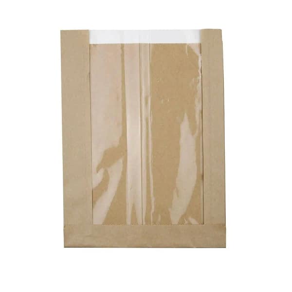Sacs alimentaires en papier avec fenêtre compostable 20+5x27 cm, 500 pcs, certifiés sans plastique et biodégradables.