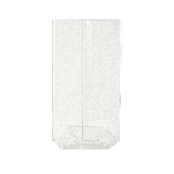 Sachets alimentaires transparents en NatureFlex™ 100+60×300 mm, compostables et biodégradables.
