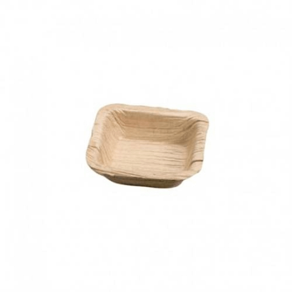 Soucoupes carrées en feuille de palmier 7x7 cm, lot de 25, compostables.